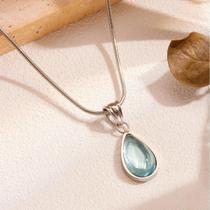 Colar Corrente Gota Pedra Azul Cristal Banhado a Prata Colar Corrente Gota Pedra Azul Cristal Banhado a Prata