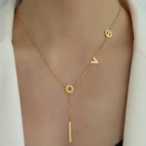 Colar Corrente Gravatinha Love Dourado Banhado A Ouro Colar Corrente Gravatinha Love Dourado Banhado A Ouro