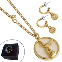 Colar Corrente Grumet São Miguel Arcanjo e Brinco Fé com Cristal Banhado a Ouro + Caixa Case Promocional Colar Corrente Grumet São Miguel Arcanjo e Brinco Fé com Cristal Banhado a Ouro + Caixa Case Promocional