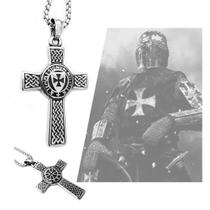Colar Corrente Masculina Pingente Ordem dos Cavaleiros Templários Cruz Aço Inox