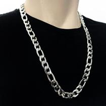 Colar Corrente Masculino 3x1 Grossa 12mm Aço Inox Prata