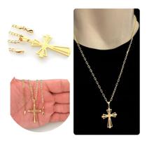 Colar Corrente Masculino 50cm Pingente Crucifixo Folheado