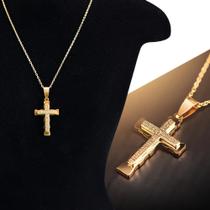 Colar Corrente Masculino crucifixo Dourado pai nosso pingente casual presente casual