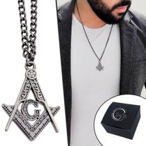 Colar Corrente Masculino Maçonaria Fecho Mosquetão Prático Liberdade Fraternidade Igualdade
