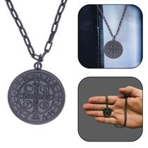 Colar Corrente Medalha de São Bento Metal Onix