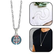 Colar Corrente Medalha de São Bento Prateado Colar Corrente Medalha de São Bento Prateado