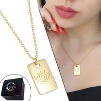 Colar Corrente Medalha Olho Grego Livrai-me do Mal Banhado a Ouro