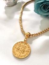 Colar Corrente Medalha São Bento Dourado Semijoias Colar Corrente Medalha São Bento Dourado Semijoias