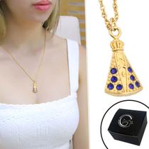Colar Corrente Nossa Senhora Stras Azul Banhado a Ouro Colar Corrente Nossa Senhora Stras Azul Banhado a Ouro