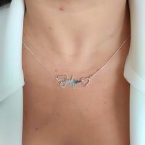 Colar Corrente Pingente Batimentos Cardíacos Menina Em Prata 925 Colar Corrente Pingente Batimentos Cardíacos Menina Em Prata 925