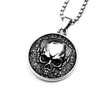 Colar Corrente Pingente Caveira Dupla Face Aço Inox Gótico Dark Skull Punk Rock Motorcycle