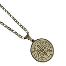 Colar Corrente Pingente Medalha São Bento 2,5 cm Inóx