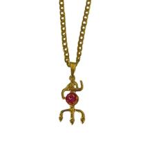 Colar Corrente Pingente Pomba Gira Tridente 2,9 Cm Dourado