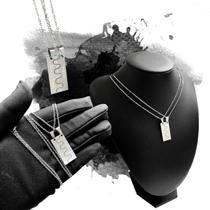 Colar Corrente Prata Com Pingente Casal Duplo Prata Aço Inox