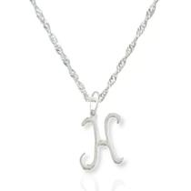 Colar Corrente Prata Maciça 925 45 Cm Com Pingente Letra F
