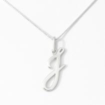 Colar Corrente Prata Maciça 925 45 Cm Com Pingente Letra J