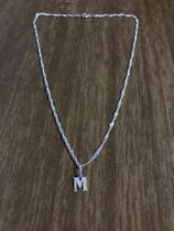 Colar Corrente Prata Maciça 925 45 Cm Com Pingente Letra M