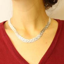 Colar Corrente Prata Maciça 925 Trançado 6 Fios 45cm Colar Corrente Prata Maciça 925 Trançado 6 Fios 45cm