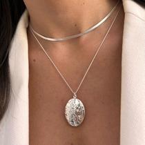 Colar Corrente Relicário Oval Banhado a Prata 925 Semijoia Antialergico