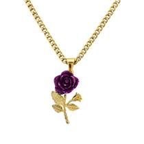 Colar Corrente Rosa Roxa Maria Mulambo 3 cm Metal Dourado