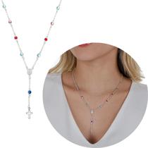 Colar Corrente Terço Rosário Prata 925 Legitima 5mm 45cm Religioso Feminino zircônia Colar Corrente Terço Rosário Prata 925 Legitima 5mm 45cm Religioso Feminino zircônia