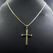 Colar Corrente Veneziana 45cm Cordão 1mm com Pingente Crucifixo Ouro 18K Masculino Colar Dourado - Superloja Joias