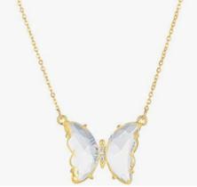Colar Corrente Veneziana Feminino com Pingente Borboleta Cristal e Zircônia Folheado Ouro 18k Gargatilha Moda Luxo