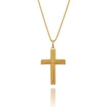 Colar Corrente Veneziana Pingente Cruz Crucifixo Banhado a Ouro 18k
