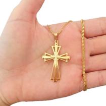 Colar Correntinha Feminina Banhada a Ouro 18 k Pingente Cruz Crucifixo Vazado Colar Correntinha Feminina Banhada a Ouro 18 k Pingente Cruz Crucifixo Vazado