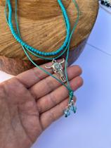 Colar country choker pedras turquesa pingente crânio metal longhorn