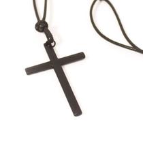 Colar Couro Cruz Alongada - Black Edition