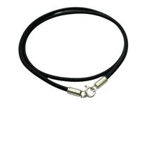 Colar Couro Natural 4 mm Preto 55 Cm Com Fecho Em Prata 925 Colar Couro Natural 4 mm Preto 55 Cm Com Fecho Em Prata 925