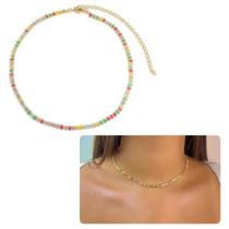Colar cravejado com zircônia coloridas banhada a ouro