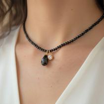 Colar Cristal Black com Pingente de Cristal e Zircônia - 39 cm com Extensor