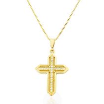Colar Crucifixo Cravejado Cristal Banhado a Ouro