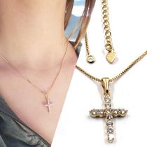 Colar Crucifixo Cruz Folheada A Ouro Com Pedras De Zirconia