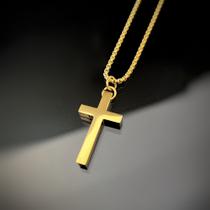 Colar Crucifixo Dourado Aço Inoxidável Cordão Masculino Colar Crucifixo Dourado Aço Inoxidável Cordão Masculino