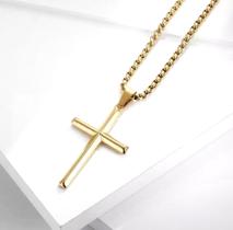 Colar crucifixo dourado banhado a ouro/ joia masculina não oxida/ Corrente dourada elo português