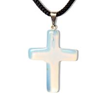 Colar Crucifixo Pedra da Lua ou Opalina Envolto Dourado Colar Crucifixo Pedra da Lua ou Opalina Envolto Dourado