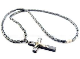 Colar Crucifixo Pedra Hematita Rolada 40cm Colar Crucifixo Pedra Hematita Rolada 40cm