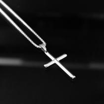Colar Crucifixo Prata Masculino Corrente Aço Inoxidável 65cm/ Cordão religioso aço inox