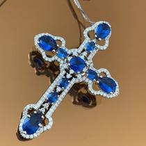 Colar Crucifixo Provençal Gota Safira Colar Crucifixo Provençal Gota Safira