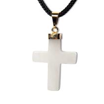 Colar Crucifixo Quartzo Leitoso Natural Montagem Dourado Colar Crucifixo Quartzo Leitoso Natural Montagem Dourado