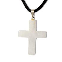 Colar Crucifixo Quartzo Leitoso Natural Pino Prateado