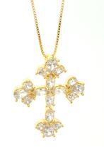 Colar Crucifixo zircônias gota cristal ouro