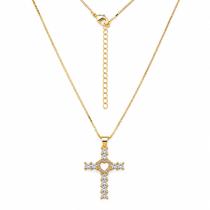 Colar cruz com coração e zircônias banhado a ouro 18k