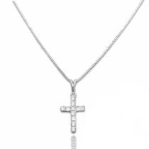 Colar Cruz Cravejada Strass Banhado a Prata Colar Cruz Cravejada Strass Banhado a Prata