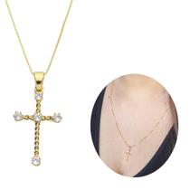 Colar Cruz Cravejada Torcida Ouro 18k Banhada Semijoia 60cm