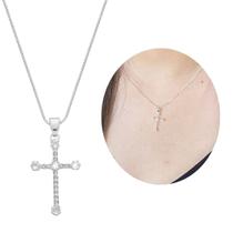 Colar cruz cravejada torcida prata 925 banhada semijoia 45cm