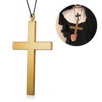Colar Cruz Crucifixo Dourado De Plástico Fantasia De Padre Colar Cruz Crucifixo Dourado De Plástico Fantasia De Padre